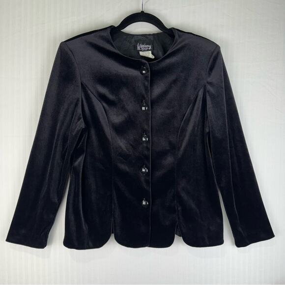 Whirlaway Frocks Black Velvet Button Blazer Petite Size 12 Vintage Short Sleeve - Picture 1 of 9